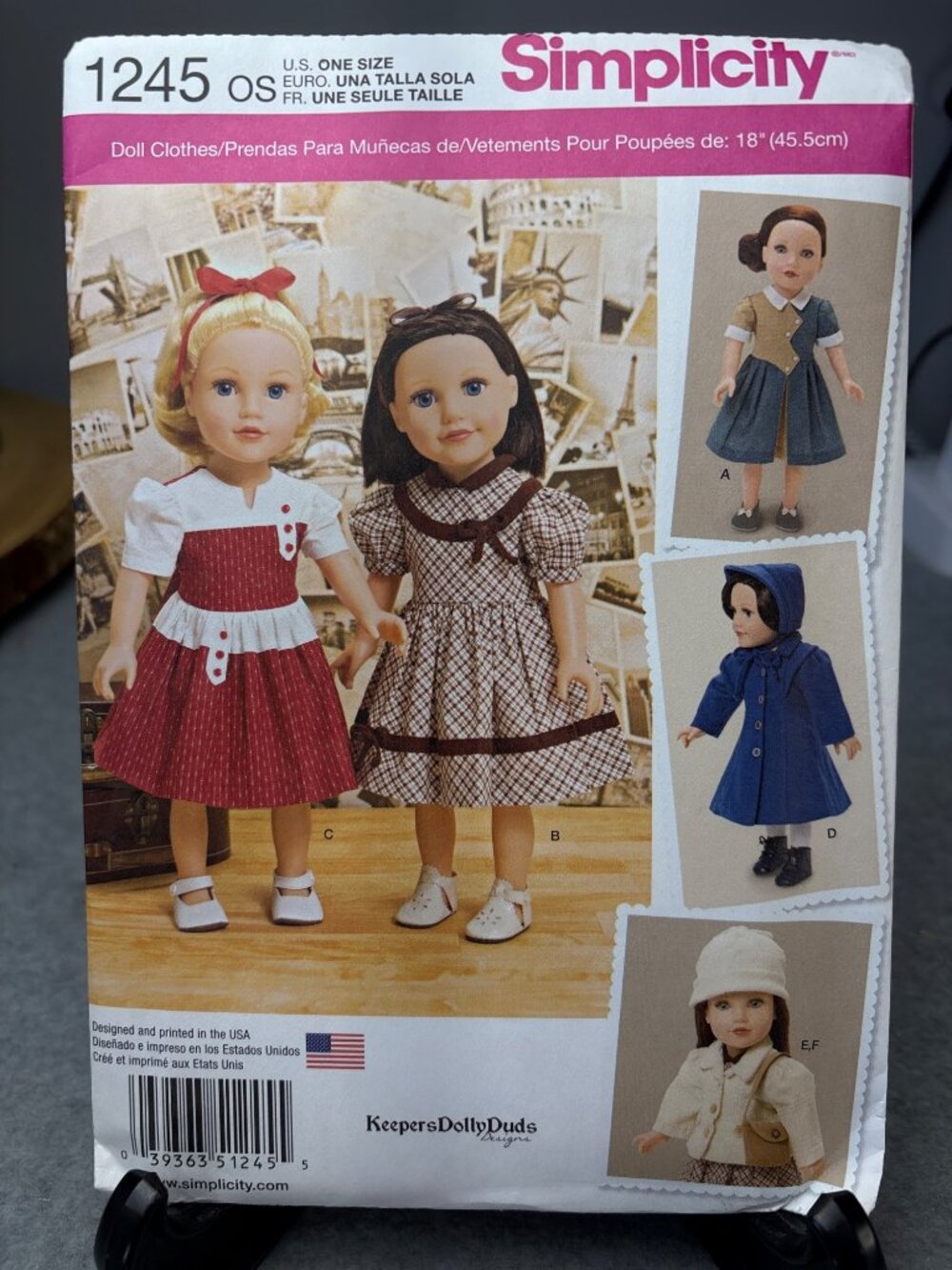 Simplicity 1245 Doll Clothes Sewing Pattern Size 18" Dolls Uncut 2014